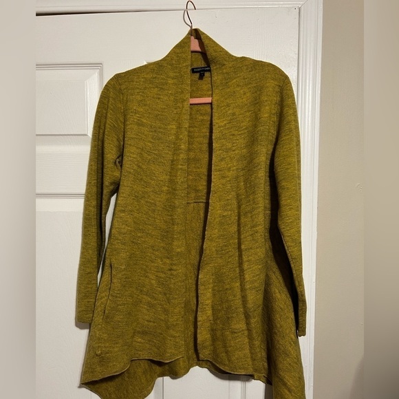 Eileen Fisher gold/chartreuse merino wool flutter cardigan size small - Picture 2 of 4